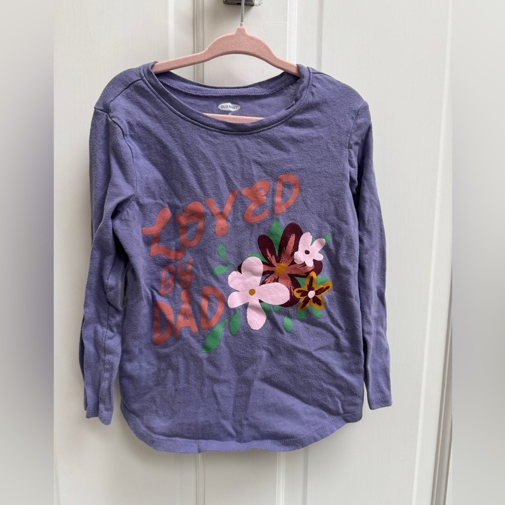 Old Navy 4T Girls Loved By Dad Purple Long Sleeve Shirt with Floral Design